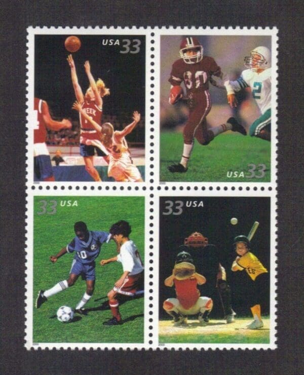 Scott# 3399-3402 YOUTH TEAM SPORTS SE-TENANT BLOCK (4) MNH