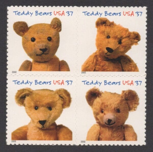 Scott# 3653-56 "TEDDY BEARS" S/A BLOCK (4) MNH, NICELY CENTERED