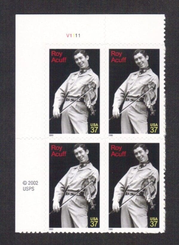 Scott# 3812 "ROY ACUFF - COUNTRY MUSIC ARTIST" PLATE BLOCK (4)MNH