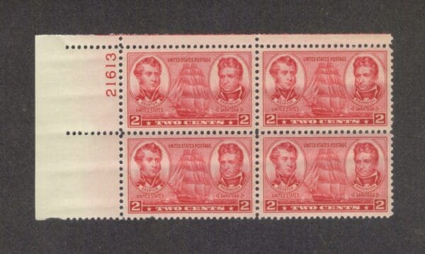 Scott# 791 "NAVY ISSUE: DECATUR & MacDONOUGH" PLATE BLOCK (4) MNH