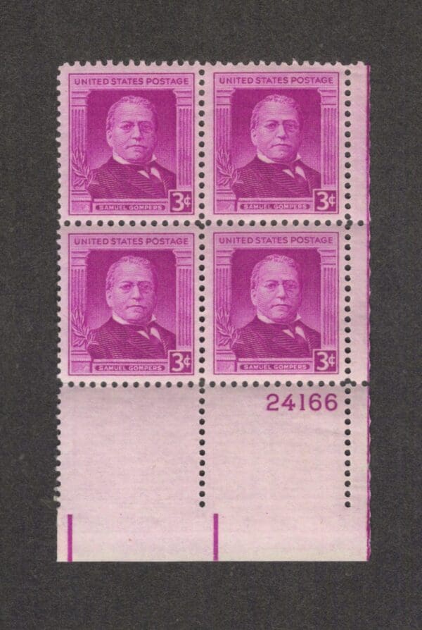 Scott# 988 "SAMUEL GOMPERS - LABOR LEADER" PLATE BLOCK (4) MNH