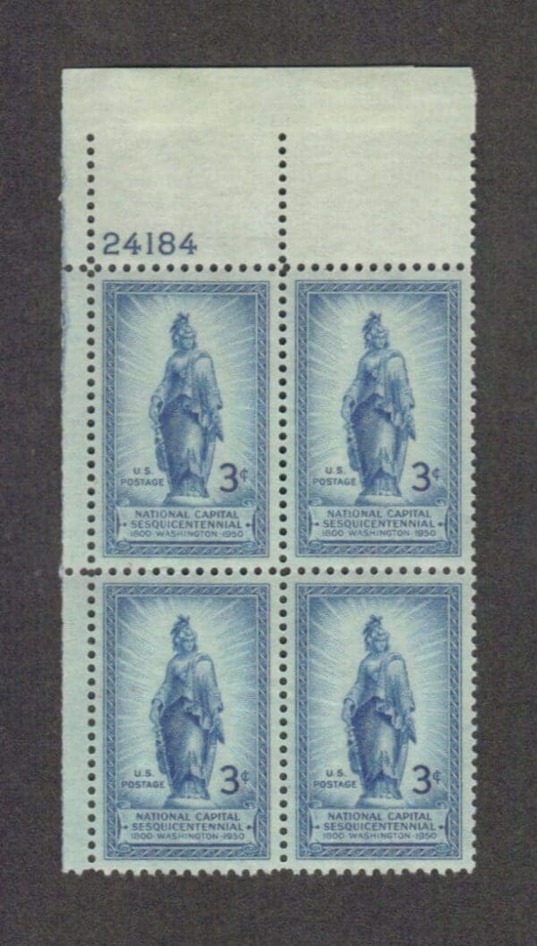 Scott# 989 "STATUE OF FREEDOM" MNH PLATE BLOCK (4)NICELY CENTERED