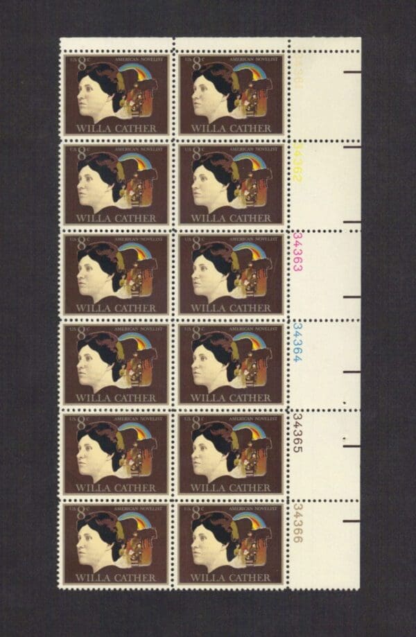 Scott# 1487 "WILLA CATHER-NOVELIST" PLATE BLOCK (12) MNH