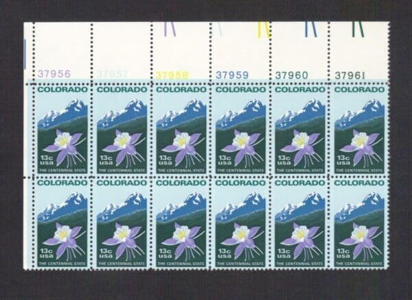 Scott# 1711 "COLORADO STATEHOOD-ROCKY MT'S." PLATE BLOCK (12) MNH