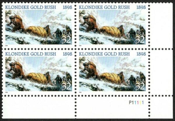 Scott# 3235 "KLONDIKE GOLD RUSH - 100 YEARS" PLATE BLOCK (4) MNH