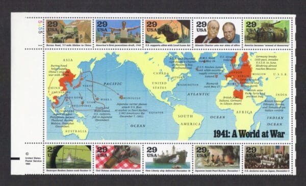 Scott# 2559 "WORLD WAR II-1941 SOUVENIR SHEET + SINGLES SET (20) MNH