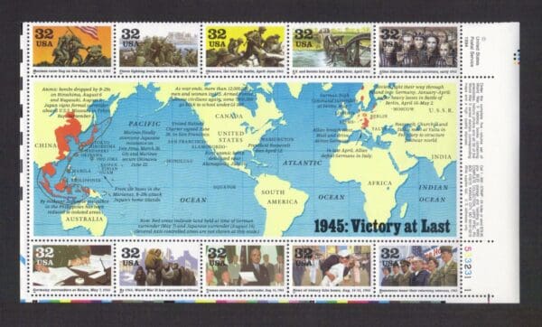 Scott# 2981 "WORLD WAR II-1945 SOUVENIR SHEET + SINGLES SET (20) MNH