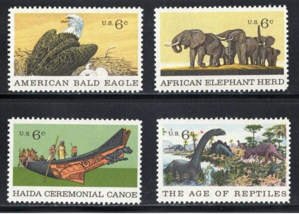 Scott# 1387-90 "NATURAL HISTORY" SINGLES SET (4) MNH, NICELY CENTERED