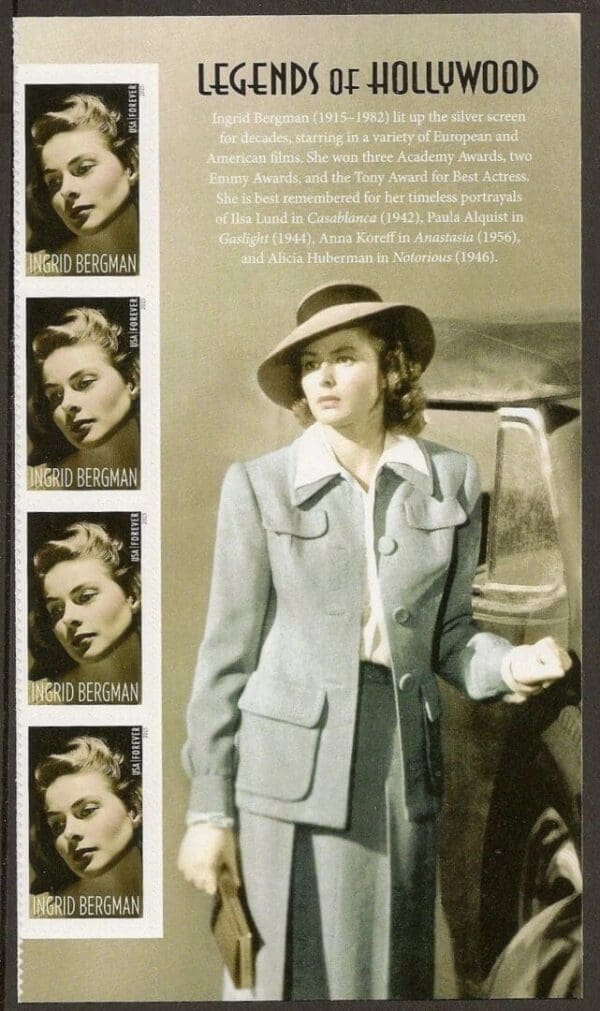 Scott# 5012 "INGRID BERGMAN-ACTRESS" SIDE PANEL (4) MNH NICELY CENTERED