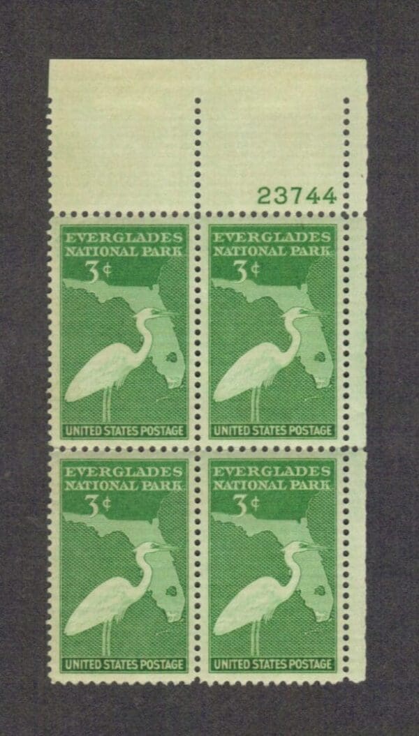 Scott# 952 "EVERGLADES NATIONAL PARK" PLATE BLOCK (4) MNH