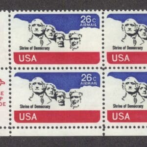 Scott# C88 "MOUNT RUSHMORE" MR ZIP BLOCK (4) MNH, NICELY CENTERED