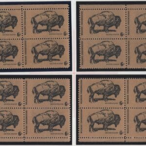 Scott# 1392 "BUFFALO-WILDLIFE CONSERVATION" PLATE BLOCK MATCHED SET P# 31960