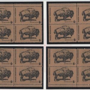 Scott# 1392 "BUFFALO-WILDLIFE CONSERVATION" PLATE BLOCK MATCHED SET P# 31977