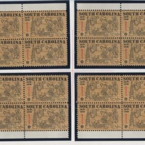 Scott# 1407 "SOUTH CAROLINA" MNH PLATE BLOCK MATCHED SET, PLATE# 32038