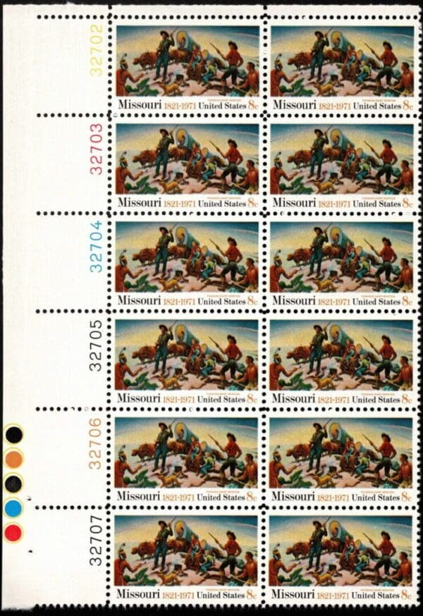 Scott# 1426 "MISSOURI STATEHOOD" PLATE BLOCK (12) MNH, NICELY CENTERED