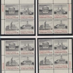 Scott# 1779-82 AMERICAN ARCHITECTURE MATCHED PLATE BLOCK (4) SET P# 39035