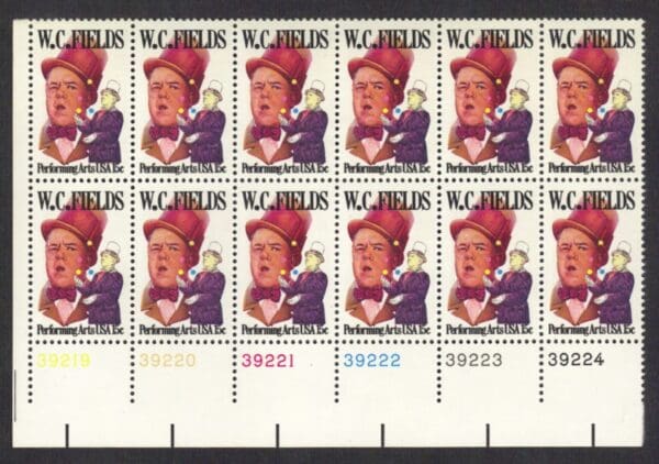 Scott# 1803 "W.C. FIELDS" PLATE BLOCK (12) MNH