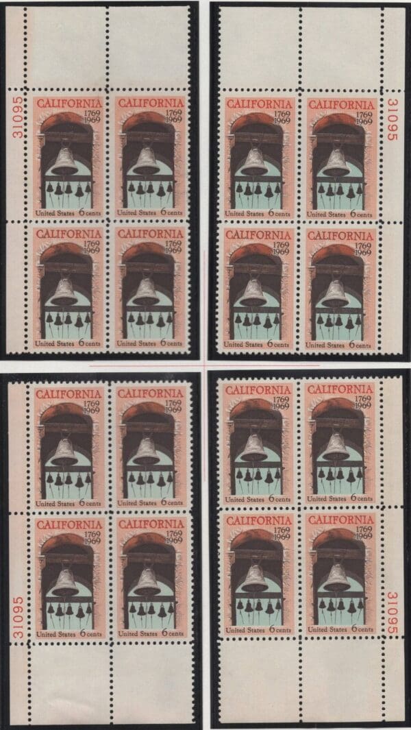 Scott# 1373 "CALIFORNIA STATEHOOD" MNH MATCHED PLATE BLOCK SET P#31095