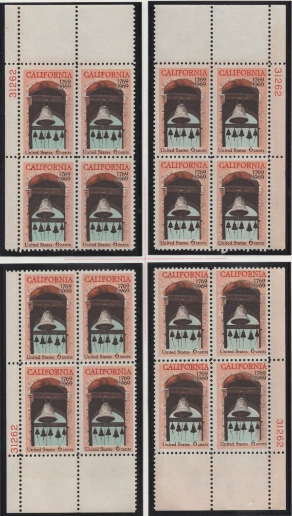 Scott# 1373 "CALIFORNIA STATEHOOD" MNH MATCHED PLATE BLOCK SET P#31262