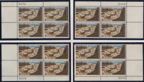 Scott# 1374 "JOHN WESLEY POWELL" MNH MATCHED PLATE BLOCK (4) SET, P# 31174