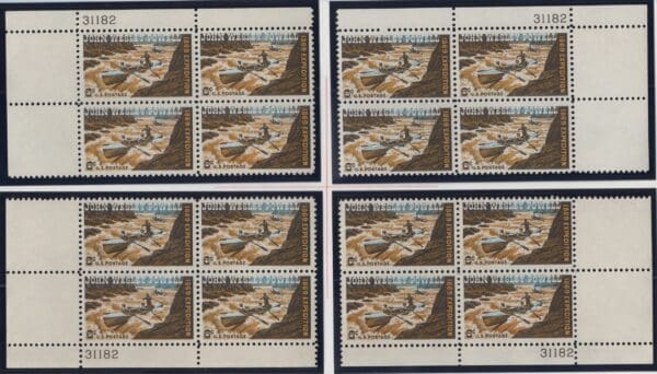 Scott# 1374 "JOHN WESLEY POWELL" MNH MATCHED PLATE BLOCK (4) SET, P# 31182