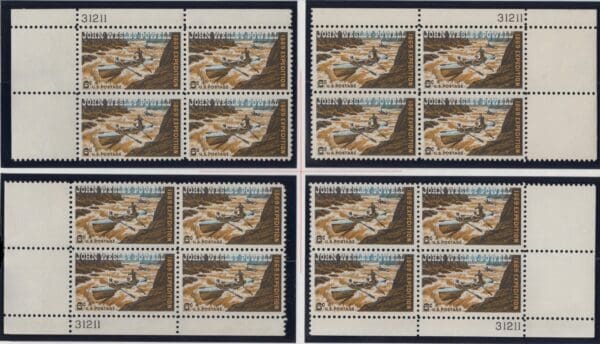 Scott# 1374 "JOHN WESLEY POWELL" MNH MATCHED PLATE BLOCK (4) SET, P# 31211