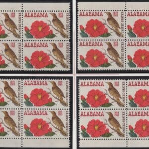 Scott# 1375 "ALABAMA STATEHOOD" MNH MATCHED PLATE BLOCK (4) SET, P#31277