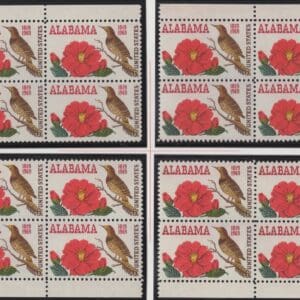 Scott# 1375 "ALABAMA STATEHOOD" MNH MATCHED PLATE BLOCK (4) SET, P#31300