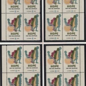 Scott# 1385 "EASTER SEALS" MNH MATCHED PLATE BLOCK (4) SET, P#31461