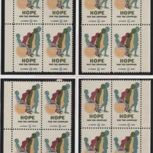 Scott# 1385 "EASTER SEALS" MNH MATCHED PLATE BLOCK (4) SET, P#31464