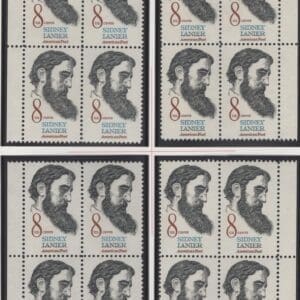 Scott# 1446 SIDNEY LANIER MNH MATCHED PLATE BLOCK (4) SET P# 33360