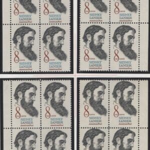 Scott# 1446 SIDNEY LANIER MNH MATCHED PLATE BLOCK (4) SET P# 33364