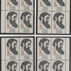 Scott# 1446 SIDNEY LANIER MNH MATCHED PLATE BLOCK (4) SET P# 33376