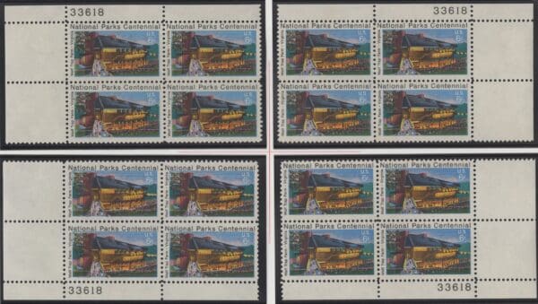 Scott# 1452 "WOLF TRAP FARM" MNH MATCHED PLATE BLOCK (4) SET P# 33618