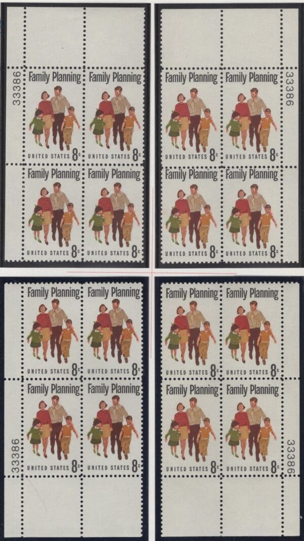 Scott# 1455 "FAMILY PLANNING" MNH MATCHED PLATE BLOCK (4) SET P#33386