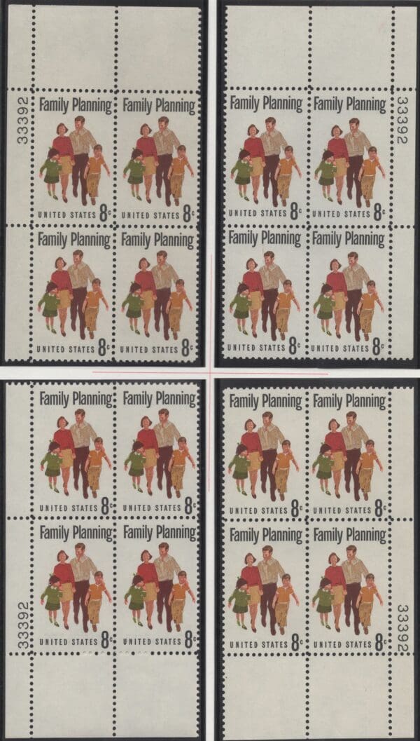 Scott# 1455 "FAMILY PLANNING" MNH MATCHED PLATE BLOCK (4) SET P#33392