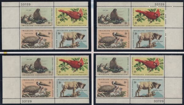 Scott# 1464-67 "WILDLIFE CONSERVATION" MNH MATCHED PLATE BLOCK (4) SET P# 33729