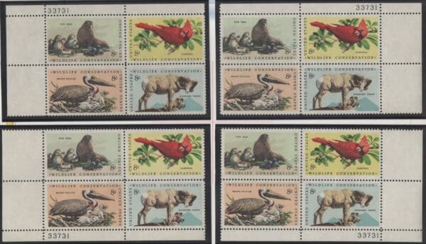 Scott# 1464-67 "WILDLIFE CONSERVATION" MNH MATCHED PLATE BLOCK (4) SET P# 33731