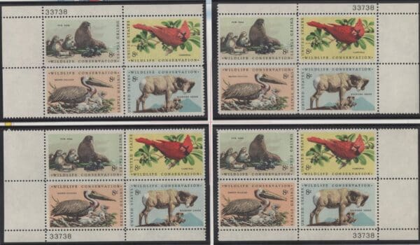 Scott# 1464-67 "WILDLIFE CONSERVATION" MNH MATCHED PLATE BLOCK (4) SET P# 33738