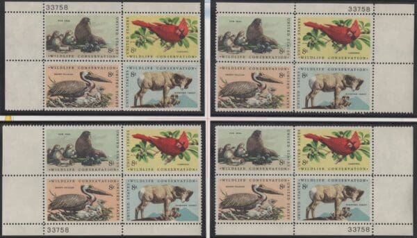 Scott# 1464-67 "WILDLIFE CONSERVATION" MNH MATCHED PLATE BLOCK (4) SET P# 33758