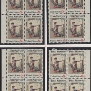 Scott# 1470 "TOM SAWYER" MATCHED PLATE BLOCK SET (4) MNH P# 33815