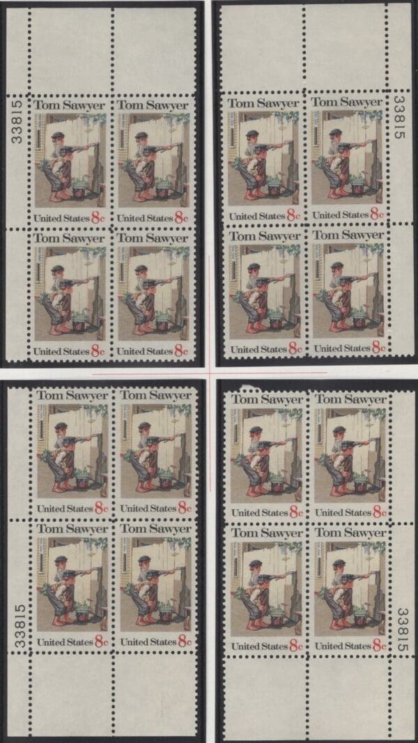 Scott# 1470 "TOM SAWYER" MATCHED PLATE BLOCK SET (4) MNH P# 33815