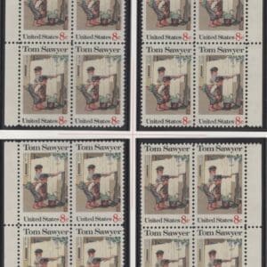 Scott# 1470 "TOM SAWYER" MATCHED PLATE BLOCK SET (4) MNH P# 33819