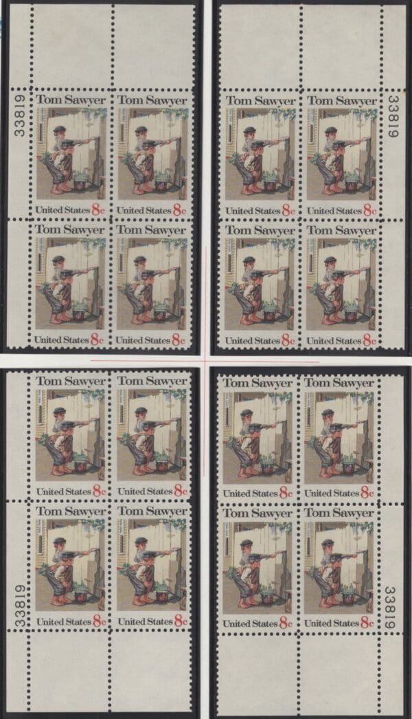 Scott# 1470 "TOM SAWYER" MATCHED PLATE BLOCK SET (4) MNH P# 33819