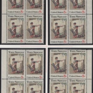 Scott# 1470 "TOM SAWYER" MATCHED PLATE BLOCK SET (4) MNH P# 33833