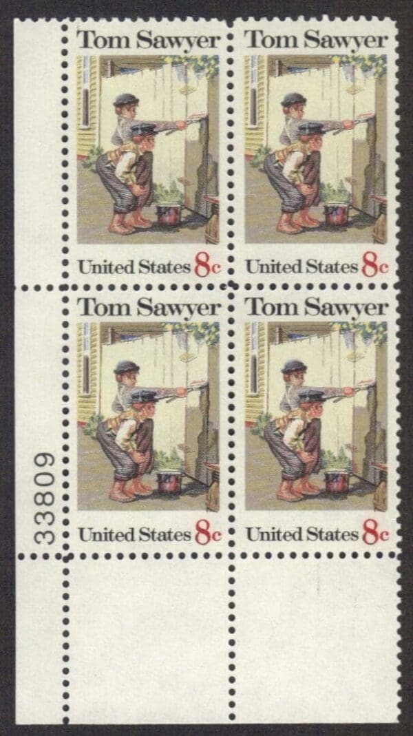 Scott# 1470 "TOM SAWYER" PLATE BLOCK (4) MNH, NICELY CENTERED