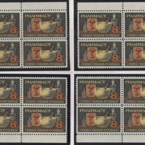 Scott# 1473 "PHARMACY" MATCHED PLATE BLOCK (4) SET, MNH P# 33810