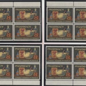 Scott# 1473 "PHARMACY" MATCHED PLATE BLOCK (4) SET, MNH P# 33813