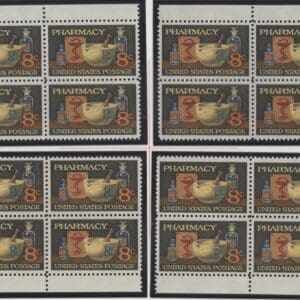Scott# 1473 "PHARMACY" MATCHED PLATE BLOCK (4) SET, MNH P# 33814