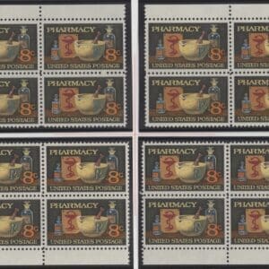 Scott# 1473 "PHARMACY" MATCHED PLATE BLOCK (4) SET, MNH P# 33856